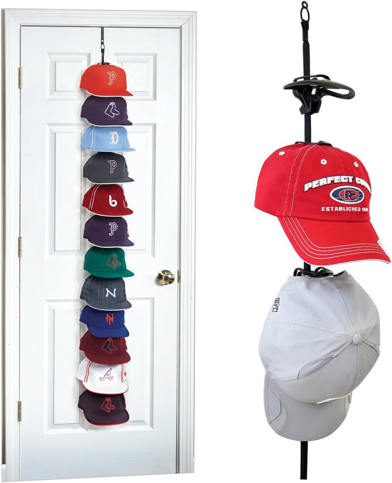 Perfect Curve Cap Rack System 36 - Baseball Cap Organizer with 12 Clips for Up to 36 Caps, Black - Image 1